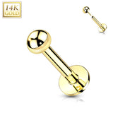 14 Karat Solid Gold Dome Top Threadless Push-In Labret