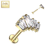 14K Solid Gold Threadless Labret With 5 CZ Fan Top