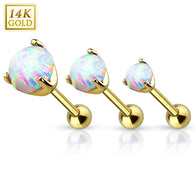 14K Solid Gold Cartilage Tragus Barbell with Opal Top