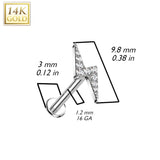 14K Solid Gold Internally Threaded Labret Stud Lightning Top Tragus