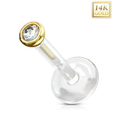 2 mm CZ 14 Kt. Solid Gold Top With Bio Flex Shaft Lip Labret Tragus