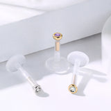 2 mm CZ 14 Kt. Solid Gold Top With Bio Flex Shaft Lip Labret Tragus