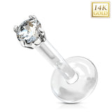 14K Solid Gold CZ Prong PTFE Flex Shaft Labret Monroe Cartilage