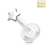 14 Kt. Solid Gold Star Top Bio Flex Shaft for Labret Tragus Cartilage