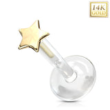14 Kt. Solid Gold Star Top Bio Flex Shaft for Labret Tragus Cartilage