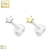 14 Kt. Solid Gold Star Top Bio Flex Shaft for Labret Tragus Cartilage