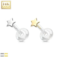 14 Kt. Solid Gold Star Top Bio Flex Shaft for Labret Tragus Cartilage