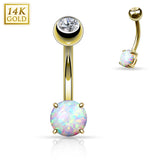 Solid 14Kt. Gold Prong Set 6 mm Opal Stone Belly Button Navel Rings