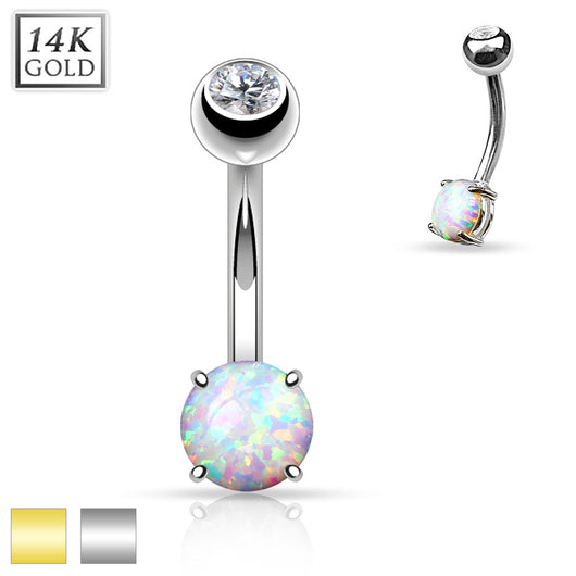 Solid 14Kt. Gold Prong Set 6 mm Opal Stone Belly Button Navel Rings