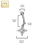 14K Gold Starburst Center Opal or CZ Belly Button Navel Ring