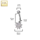 14K Solid Gold CZ Flower Navel Belly Button Ring