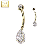 14K Gold Tear Drop Opal or CZ Pave Belly Button Navel Ring