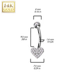 14K Gold Heart CZ Pave Belly Button Navel Ring