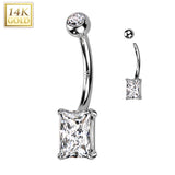 14K Solid Gold Prong Princess Cut Belly Button Navel Ring
