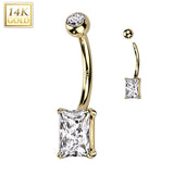 14K Solid Gold Prong Princess Cut Belly Button Navel Ring