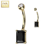 14K Solid Gold Prong Princess Cut Belly Button Navel Ring