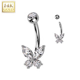 14K Solid Gold Opal or CZ Butterfly Belly Button Navel Ring
