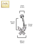 14K Solid Gold Opal or CZ Butterfly Belly Button Navel Ring