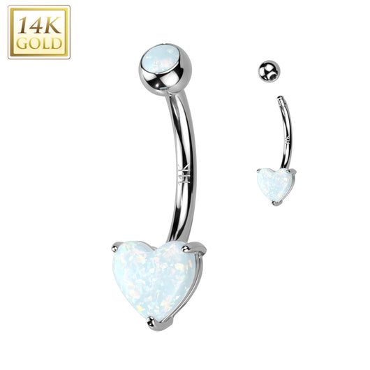 14K Gold Opal Heart Belly Button Navel Ring