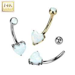 14K Gold Opal Heart Belly Button Navel Ring