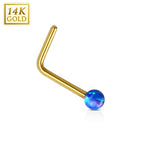 14K Solid Gold Opal Ball L Bend Nose Stud Ring