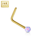 14K Solid Gold Opal Ball L Bend Nose Stud Ring