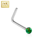 14K Solid White Gold Opal Ball L Bend Nose Stud Ring
