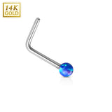 14K Solid White Gold Opal Ball L Bend Nose Stud Ring