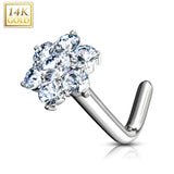 14K Solid Gold CZ Cluster Flower CZ Nose Ring