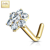 14K Solid Gold CZ Cluster Flower CZ Nose Ring