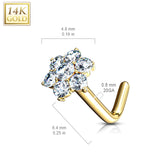 14K Solid Gold CZ Cluster Flower CZ Nose Ring