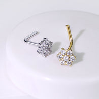 14K Solid Gold CZ Cluster Flower CZ Nose Ring