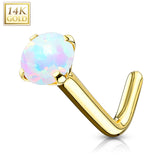 14K Solid Gold 2mm Opal L Bend Nose Ring