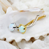 14K Solid Gold 2mm Opal L Bend Nose Ring