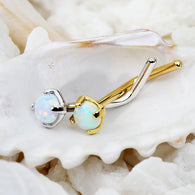 14Kt. Solid Gold 2 mm Prong Set Opal L Bend Nose Stud Ring