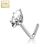 14Kt. Solid Gold Marquise CZ L Bend Nose Stud Ring