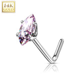 14Kt. Solid Gold Marquise CZ L Bend Nose Stud Ring