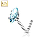 14Kt. Solid Gold Marquise CZ L Bend Nose Stud Ring