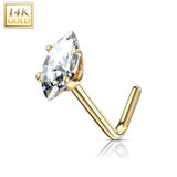 14Kt. Solid Gold Marquise CZ L Bend Nose Stud Ring