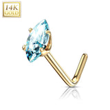 14Kt. Solid Gold Marquise CZ L Bend Nose Stud Ring