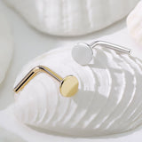 14K Solid Gold 3 mm Flat Disc Top L Bend Nose Ring