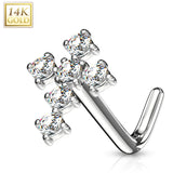 14Kt. Solid Gold CZ Paved Gross Top L Bend Nose Stud Ring