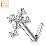 14K Solid Gold CZ Paved Gross Top L Bend Nose Ring