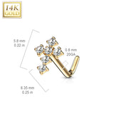 14Kt. Solid Gold CZ Paved Gross Top L Bend Nose Stud Ring