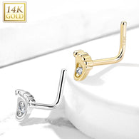 14K Solid Gold Baby Foot CZ L Bend Nose Stud Ring