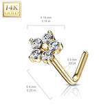 14Kt. Solid Yellow Gold CZ Flower Top L Bend Nose Stud Ring