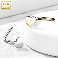 14K Solid Gold Heart Top L Bend Nose Stud Ring