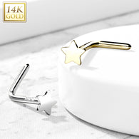 14K Solid Gold Star Top L Bend Nose Stud Ring