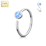 14Kt. Solid Gold Bezel Set Opal Stone Nose Hoop Ring