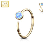 14Kt. Solid Gold Bezel Set Opal Stone Nose Hoop Ring